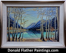 'Autumn Sunrise - Pavillion Lake' original oil on canvas historical Canadian landscape painting by FCA Canadian Artist Donlad Flather