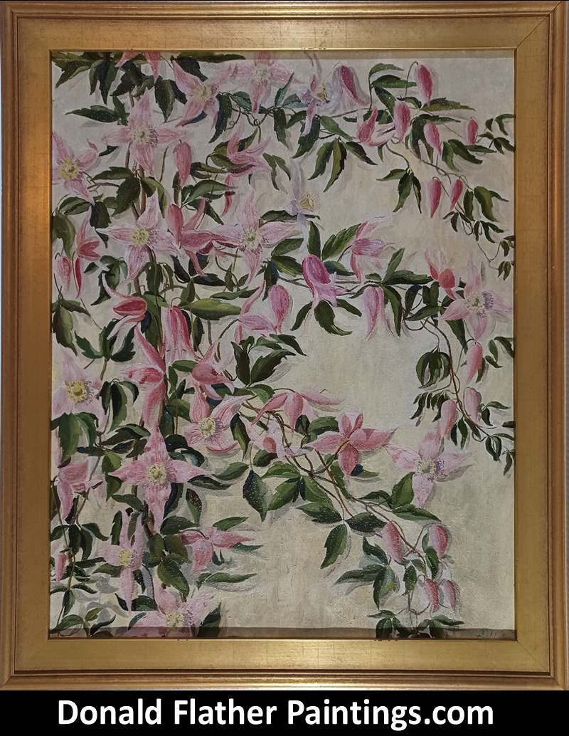 Clematis original Donald Flather painting for sale - framed view