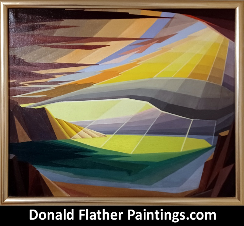 Donald Flather original Canadian oil landscape painting titled 'Vistangulata' from BC's Howe Sound framed image