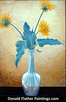 Click here to see Dr. DM (Donald McIntosh) Flather's original oil painting titled 'Balsamorhiza Sagittata' - PFL63 painting's unframed view