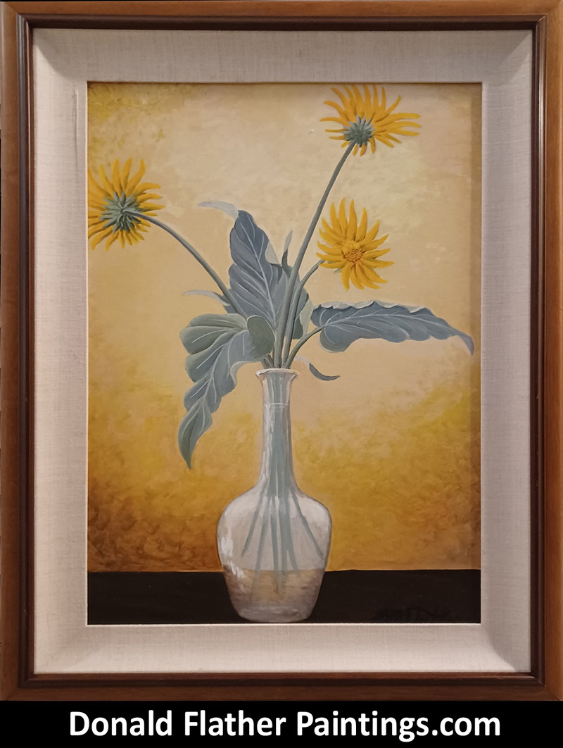 Dr. DM (Donald McIntosh) Flather original Canadian oil floral painting titled 'Balsamorhiza Sagittata' - PFL63