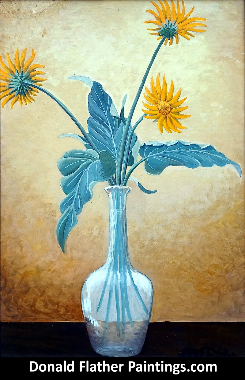 Dr. DM (Donald McIntosh) Flather original Canadian oil floral painting titled 'Balsamorhiza Sagittata' - PFL63
