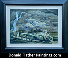 'Eastwind Saltair' Squall on Sharpe Point original oil on canvas historical Canadian landscape painting by FCA Canadian Artist Donlad Flather