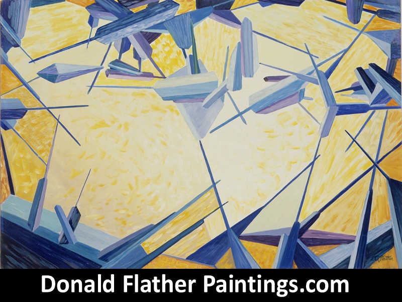 Donald Flather original Canadian abstract oil painting titled AB 40 Blue Needles