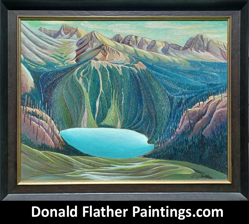 Donald Flather original Canadian oil painting titled Marvel Lake, Alberta